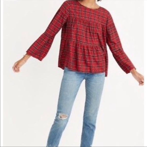 Madewell Tops - Madewell Plaid Long Sleeve Tiered Button UpTop Size XXS